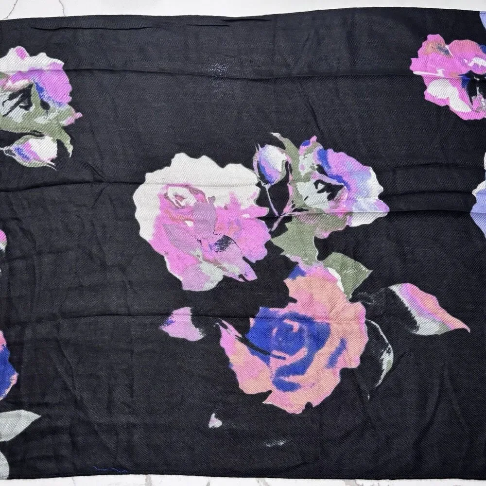 Liz Claiborne Women’s Rayon Floral Neck Scarf Blue Pink Black Head Blanket OSFM